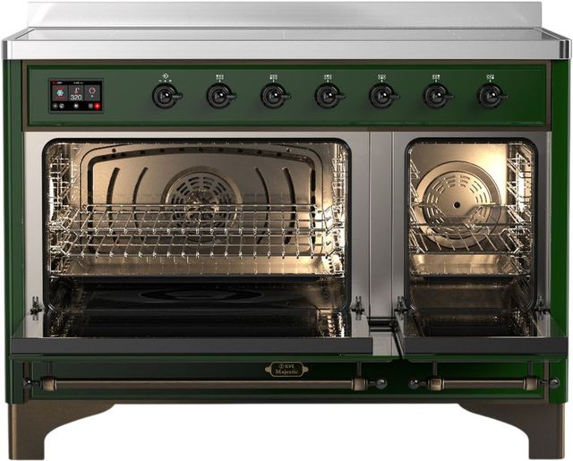 Ilve® Majestic III 48" Emerald Green Pro Style Induction Range with Triple Glass Door and Burnished Trim-1
