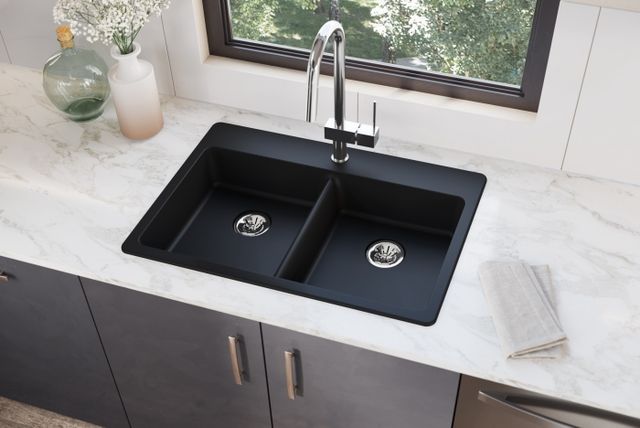 Elkay Quartz Classic® Black 33" x 22" x 5-1/2" Double Bowl Drop-In ADA Sink with Perfect Drain®-3