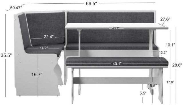 Linon Sasha 5-Piece Charcoal/White Dining Nook Set-2