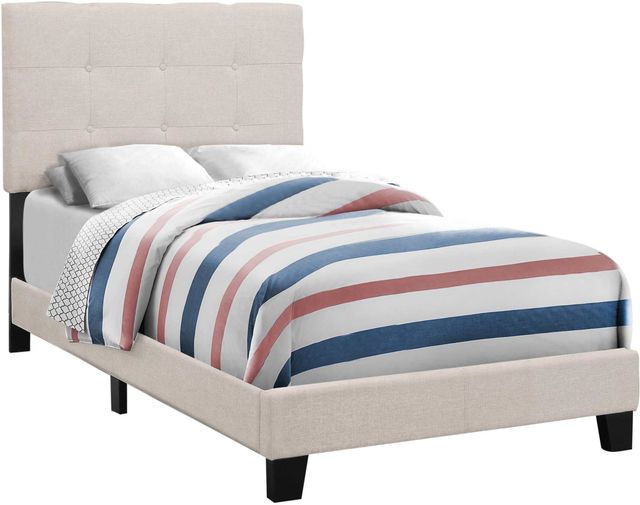 Monarch Specialties Inc. Beige Linen Twin Bed-0