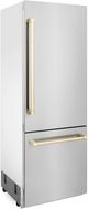 ZLINE Autograph Edition 30" 16.1 Cu. Ft. Stainless Steel Bottom Freezer Refrigerator with Water Dispenser and Ice Maker in Polished Gold Accents-3