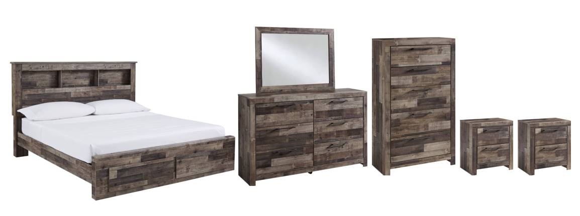Benchcraft Derekson 6 Piece Multi Gray Queen Panel Bed Set