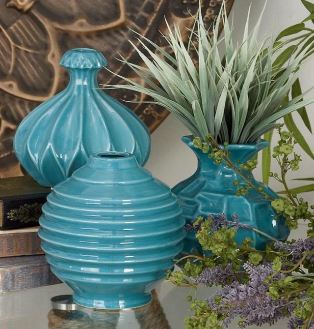 Deco Marche 3-Piece Blue 6" Ceramic Vase with Varying Patterns Set-3