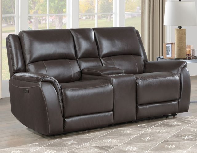 Steve Silver Co. Alexandria 3-Piece Chocolate Leather Power Reclining Console Loveseat-2
