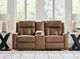 Benchcraft® Mackmenville Caramel Manual Reclining Loveseat with Console-2