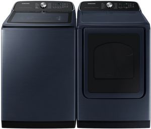 Front view of the Samsung Brushed Navy Laundry Pair