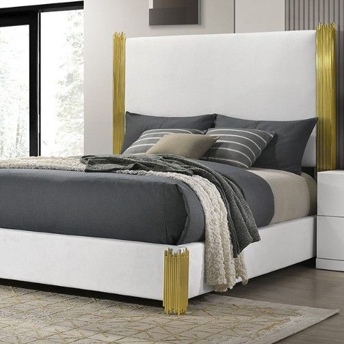 Furniture of America® Basildo Gold/White Queen Panel Bed-2
