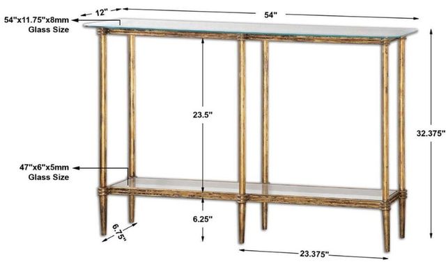 Uttermost® Elenio Glass Top Console Table with Gold Frame-2