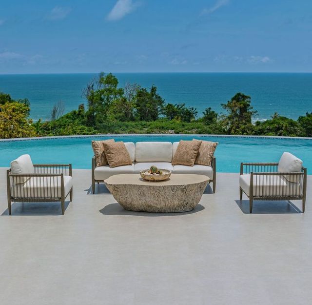 Uttermost® Borneo Dark Gray/Oyster White Fabric/Wooden Outdoor Sofa-3