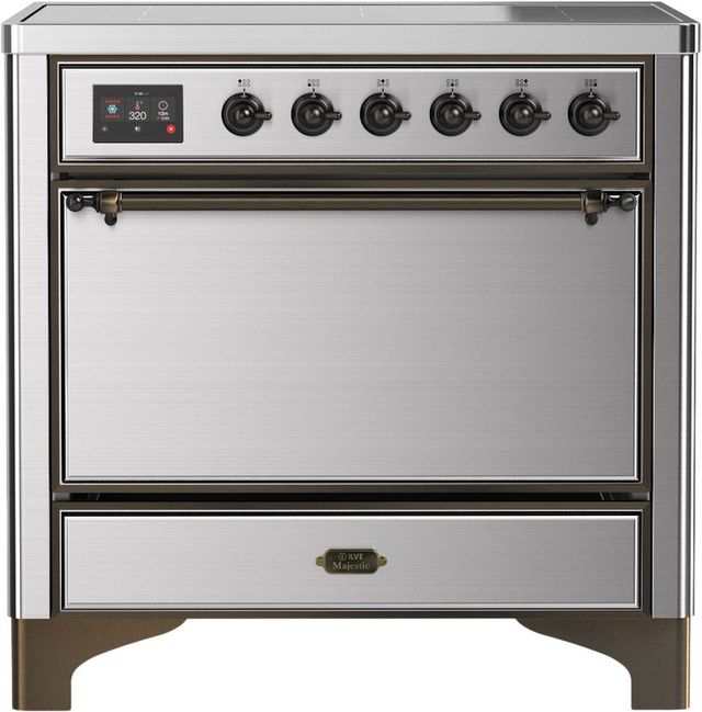 Ilve® Majestic III 36" Stainless Steel Pro Style Induction Range with Solid Door and Burnished Trim-0