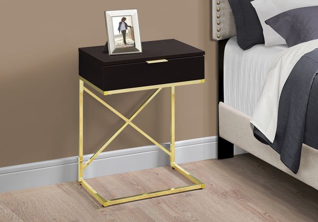 Monarch Specialties Inc. Espresso 24" Drawer Accent Table with Gold Metal Base-2