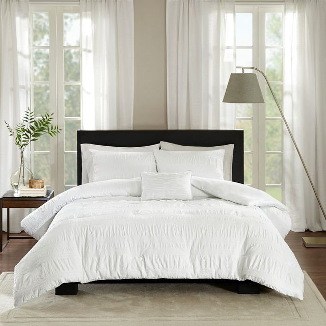 Olliix by Madison Park 4 Piece White Full/Queen Nicolette Cotton Seersucker Duvet Cover Set-1