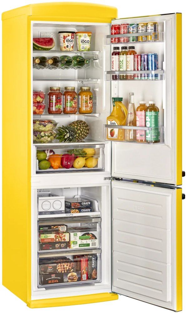 Unique® Appliances Classic Retro 24" 11.7 Cu. Ft. Canary Yellow Counter Depth Bottom Freezer Refrigerator-3