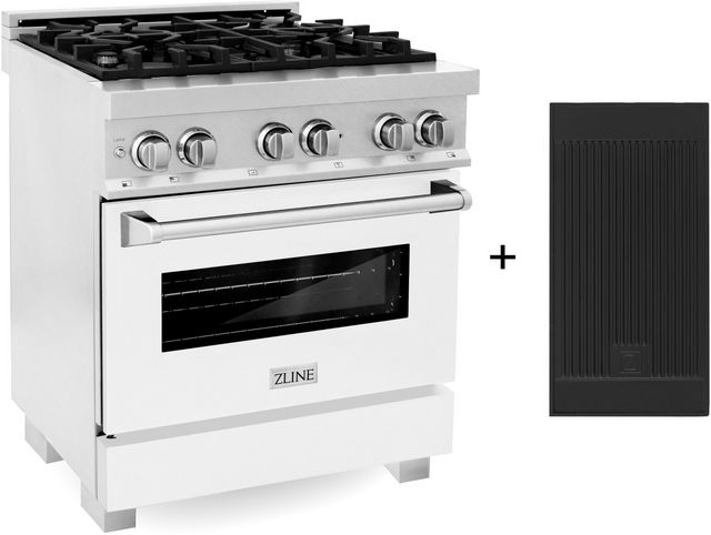 ZLINE 30" Satin Stainless Steel Pro Style Dual Fuel Range with White Matte Door-1