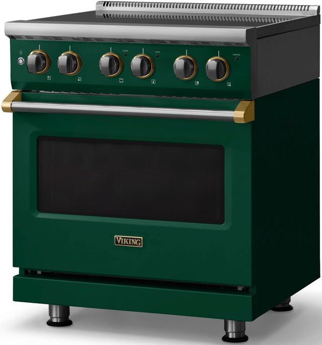Viking® 5 Series 30" Ivy Pro Style Electric Range with Brushed Brass Trim-2