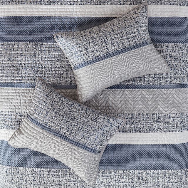Olliix by Madison Park Rhapsody 6 Piece Navy Full/Queen Reversible Jacquard Coverlet Set-4