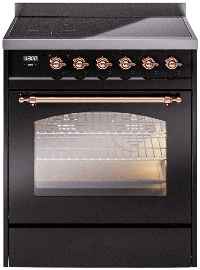 Ilve® Nostalgie II Series 30" Glossy Black Pro Style Induction Range-0