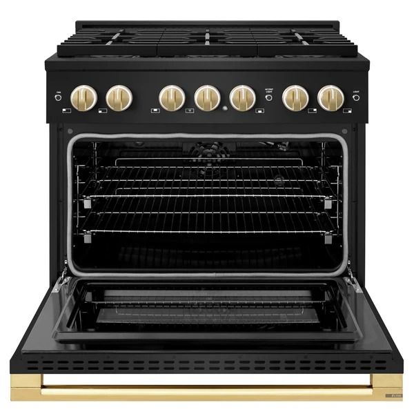 ZLINE Marino 36" Black Stainless Steel Pro Style Gas Range with 6-Burner and Polished Gold Accents-1