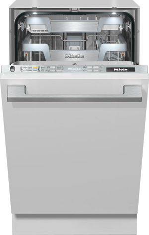 front view of the slightly opened Miele 18" Panel Ready Built-in Dishwasher