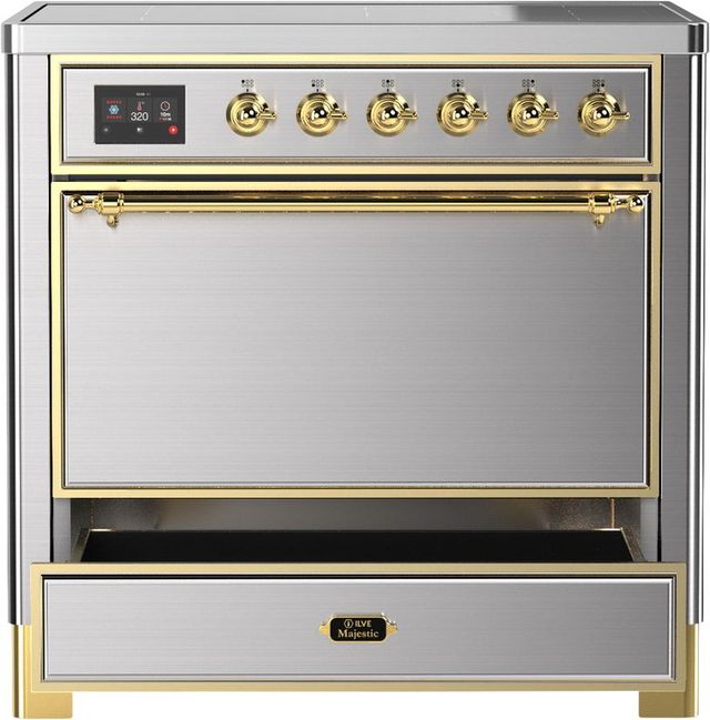 Ilve® Majestic III 36" Stainless Steel Pro Style Induction Range with Solid Door and Brass Trim-2