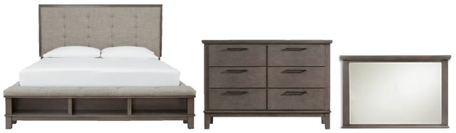 Benchcraft® Hallanden 3-Piece Gray California King Storage Panel Bed Set-0