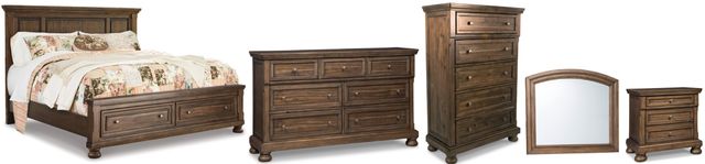 Signature Design by Ashley® Flynnter 5-Piece Medium Brown California King Storage Panel Bed Set-0