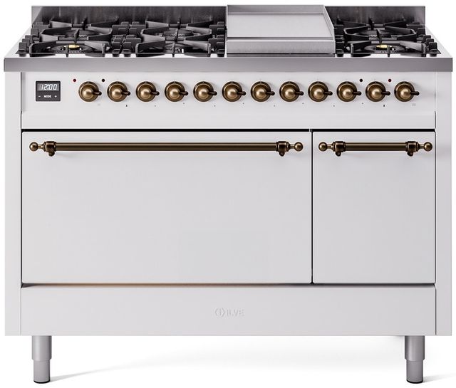 Ilve® Nostalgie II Series 48" White Pro Style Dual Fuel Range-0