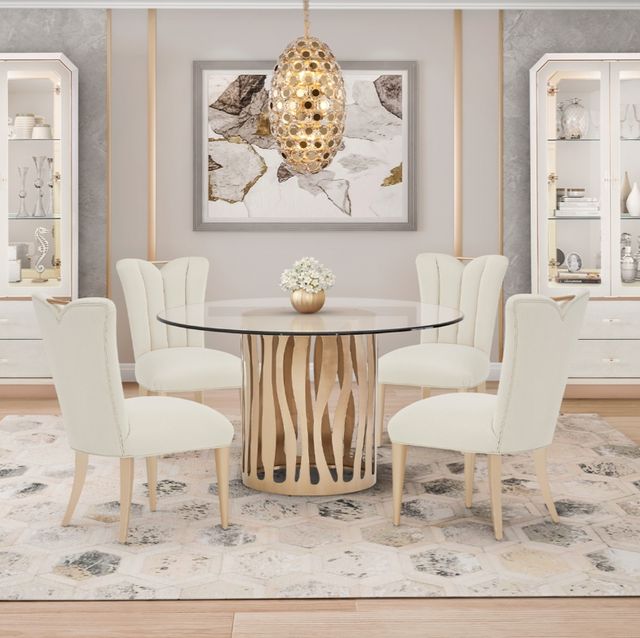 Michael Amini® La Rachelle Glass Top 54 Round Dining Table with Medium Champagne Base-1