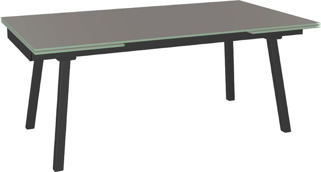 Amisco Customizable Lewis 112" Rectangular Extendable Table with 0.5" Taupe Glass Top and 2 Leaves-0