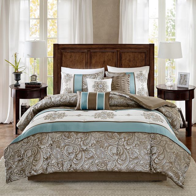 Olliix by Madison Park 7 Piece Blue California King Caroline Jacquard Comforter Set-1