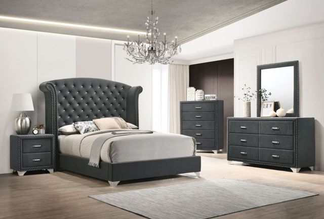 Coaster® Melody Grey Queen Wingback Upholstered Bed -1