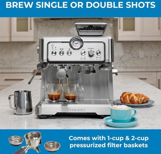 Kenmore® Brushed Stainless Steel Espresso Machine With Grinder And Milk Frother-3