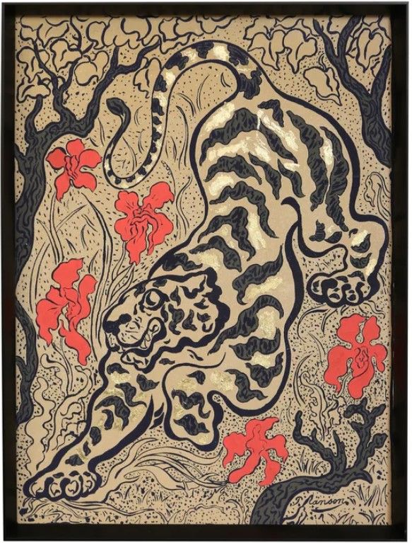 Stylecraft Tiger with Red Flowers Wall Art-0