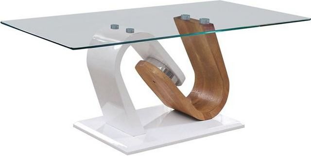 Furniture of America® Batam Glass Top Coffee Table with Natural Tone and White Base