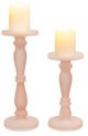 A & B Home 2-Piece Frosted Pink Pedestal Glass Candle Holder Set-2