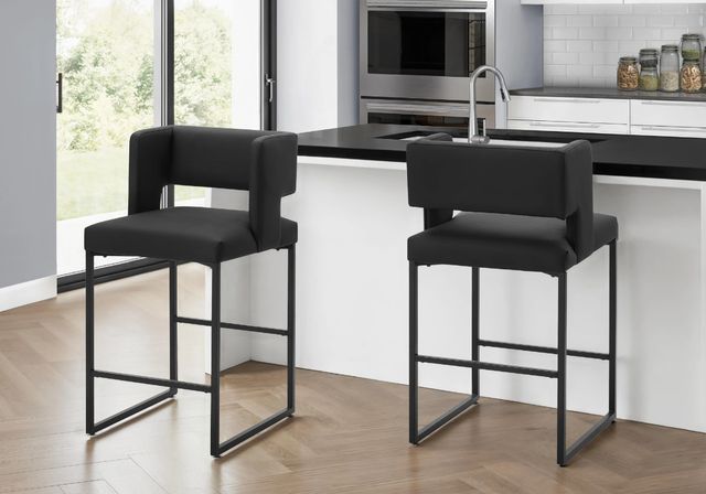 Monarch Specialties Inc. 2-Piece Black 36" Faux Leather Counter Stool Set-1