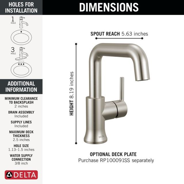 Delta Trinsic® Stainless Single Handle Lever Bathroom Faucet-3
