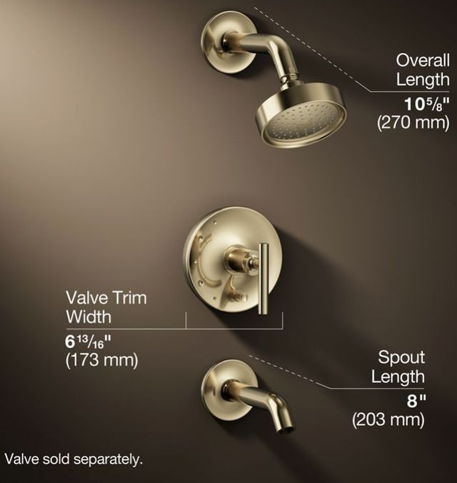 KOHLER® Purist® Rite-Temp® Vibrant French Gold 1.75 GPM Bath and Shower Trim Kit with Push-Button Diverter and Lever Handle-2