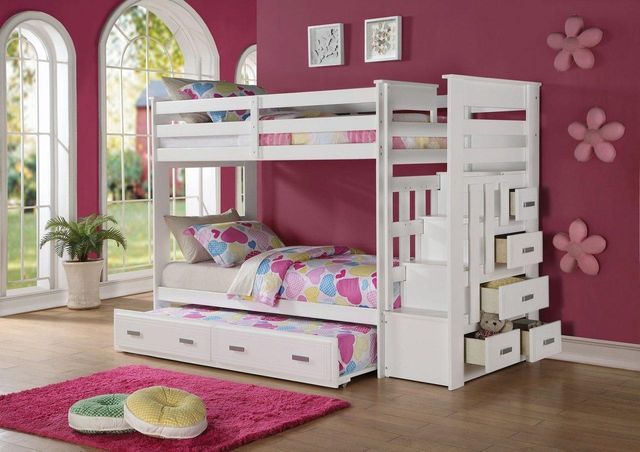 ACME Furniture Allentown White Twin Over Twin Bunk Bed with Trundle and Storage-1