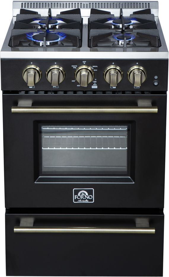 FORNO® Breno Alta Qualita 24" Black Freestanding Gas Range-3