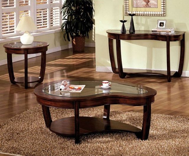 Furniture of America® Crystal Falls Dark Cherry Glass Insert Sofa table-2