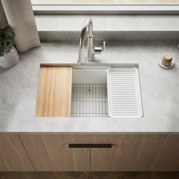 KOHLER® Billings® Matte White 30" Undermount Single-Bowl Workstation Kitchen Sink-1