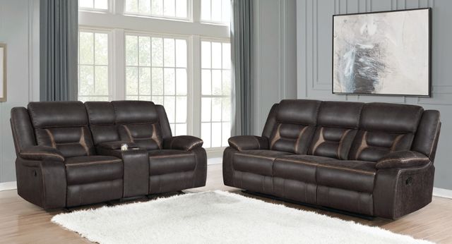 Coaster® Greer 2-Piece Dark Brown Manual Upholstered Reclining Sofa Set-1