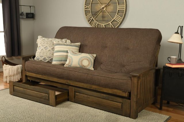 Kodiak Furniture Washington Linen Cocoa/Rustic Walnut Queen Queen Storage Futon with Mattress-1