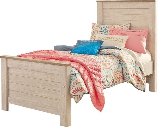 Signature Design by Ashley® Willowton 2-Piece Whitewash Twin Youth Panel Bed Set-1