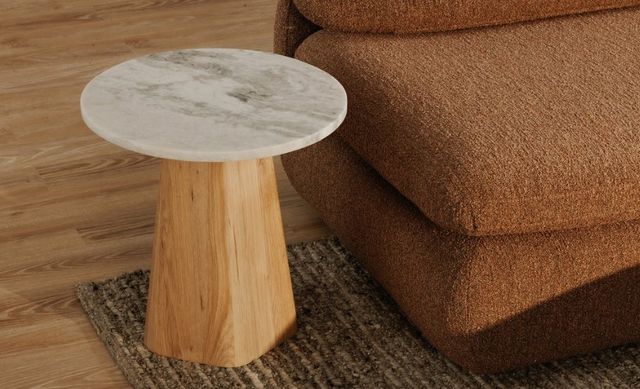 Moe's Home Collection Evelyn Ashen Gray Marble Top End Table with Brown Base-3