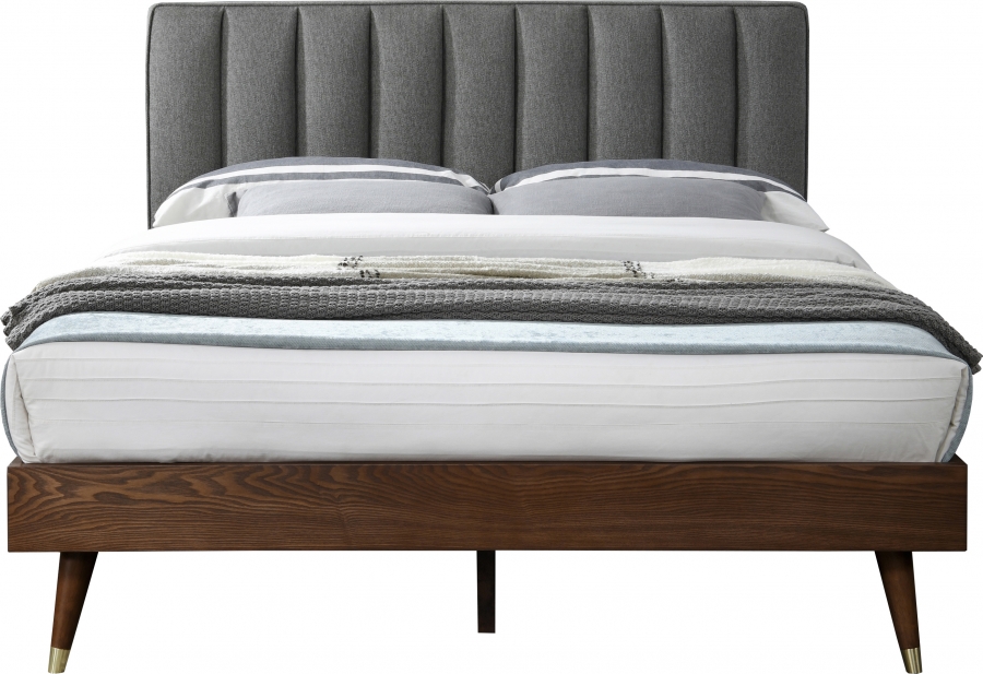 Meridian Furniture Vance Mid-Century Modern Polyester Linen Queen Bed Meridian Furniture Vance Mid-Century Modern Polyester Linen Queen Bed