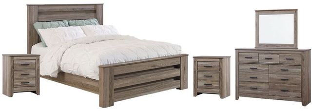 Signature Design by Ashley® Zelen 4-Piece Warm Gray Queen Panel Bed Set-0