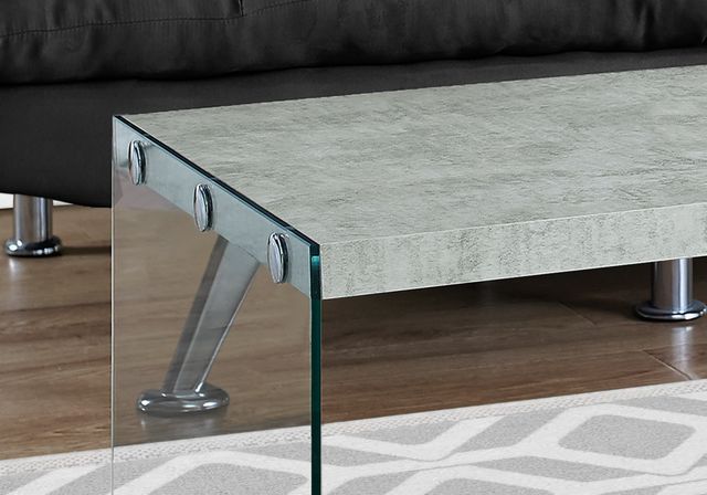 Monarch Specialties Inc. Grey Cement Coffee Table with Tempered Glass Base-1