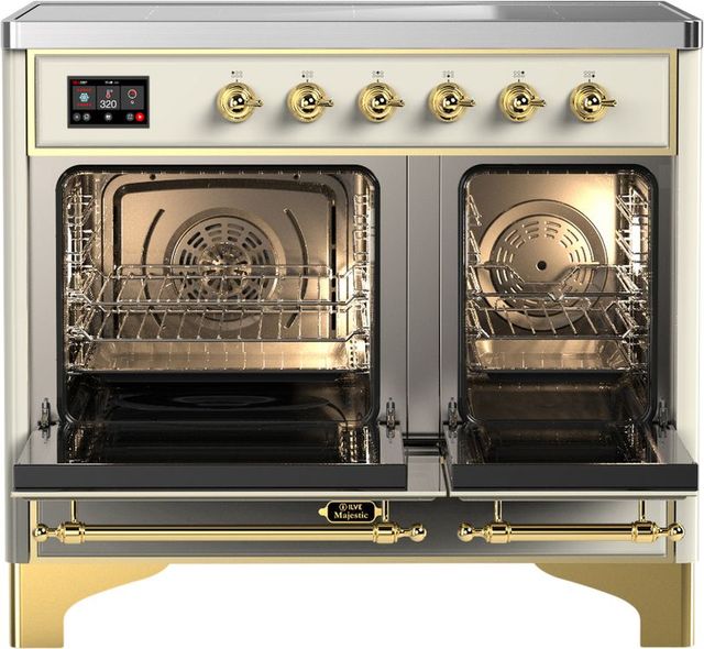 Ilve® Majestic III 40" Antique White Pro Style Induction Range with Solid Door and Brass Trim-1